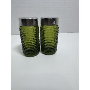 Vintage 60s Anchor Hocking Avocado Green Soreno Salt And Pepper Shakers Set